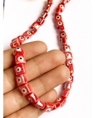 İpe Dizili Seramik Boncuk Kırmızı Nazar Boncuklu Küp 8mm - 1 Dizi