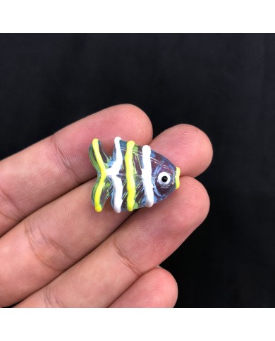 Duman Mavisi Limon Sarısı ve Beyaz Çizgili Balık Figürlü Cam