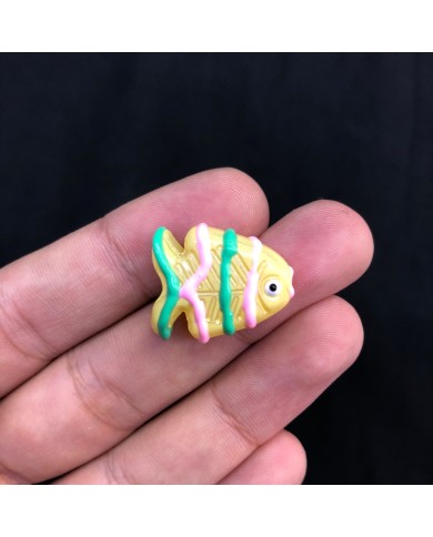 Pastel Sarı Mint Yeşili ve Pembe Çizgili Balık Figürlü Cam
