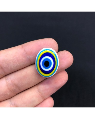 Kobalt Mavisi Turkuaz Sarı Nazar Desenli Oval Seramik Boncuk 1