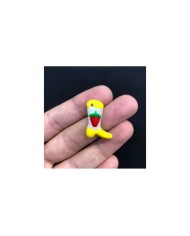 Limon Sarısı Beyaz Çilek Desenli Çizme Seramik Boncuk 1 Adet