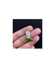 Zeytin Yeşili Beyaz Pembe Çiçek Desenli Çizme Seramik Boncuk 1