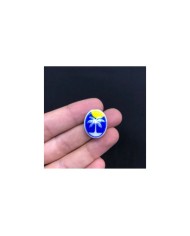 Kobalt Mavisi Sarı Güneş ve Beyaz Palmiye Desenli Oval Seramik