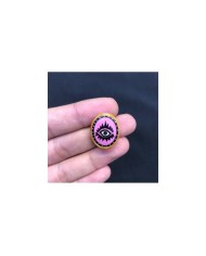 Fuşya Pembe Siyah Kirpikli Göz Desenli Oval Seramik Boncuk 1