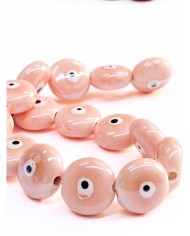İpe Dizili Seramik Boncuk Pembe Yuvarlak Yassı 15mm - 1 Dizi