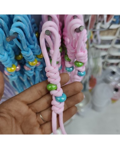 Pastel Pembe İki Boncuklu Paracord Hazır Anahtarlık İpi 1 Adet
