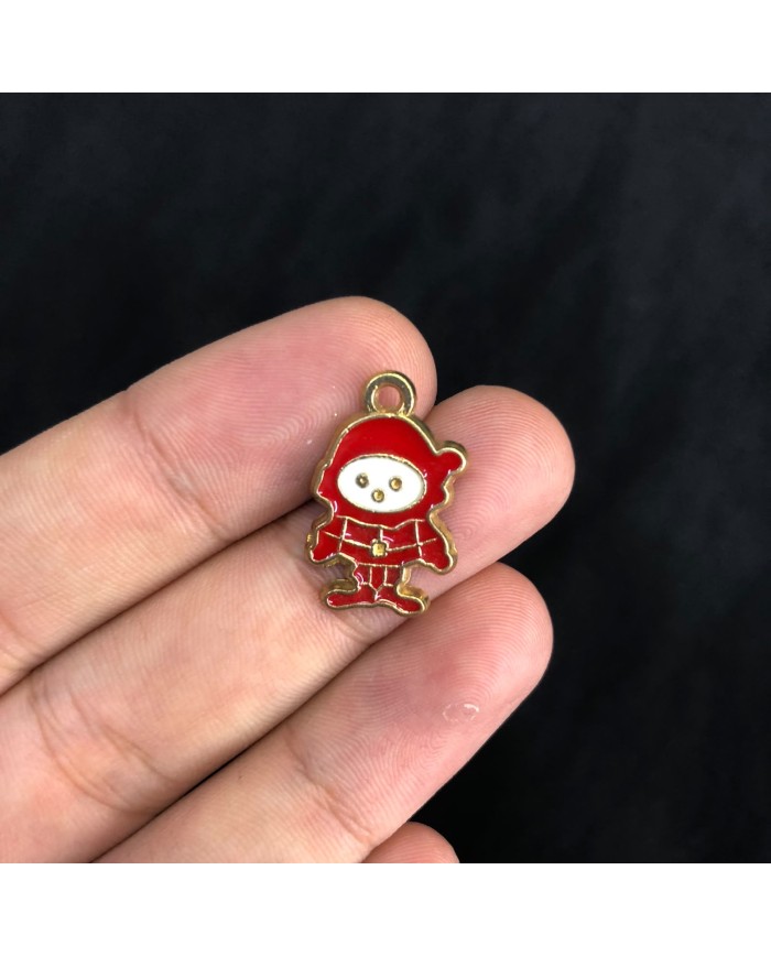 Altın Renkli Kırmızı Beyaz Mineli Noel Kıyafetli Çocuk Kolye ve Bileklik Ucu 1 Adet