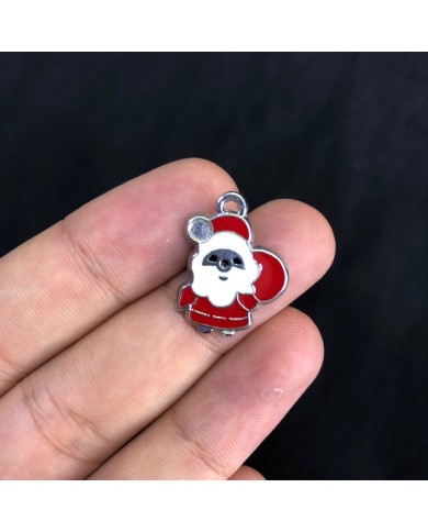 Gümüş Renkli Kırmızı Beyaz Mineli Çuvallı Noel Baba Kolye ve Bileklik Ucu 1 Adet