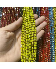Altın Renkli Neon Limon Sarısı Mat Oval Çek Cam Boncuk İpe Dizili 1 Dizi