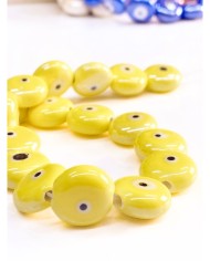 İpe Dizili Seramik Boncuk Sarı Yuvarlak Yassı 15mm - 1 Dizi