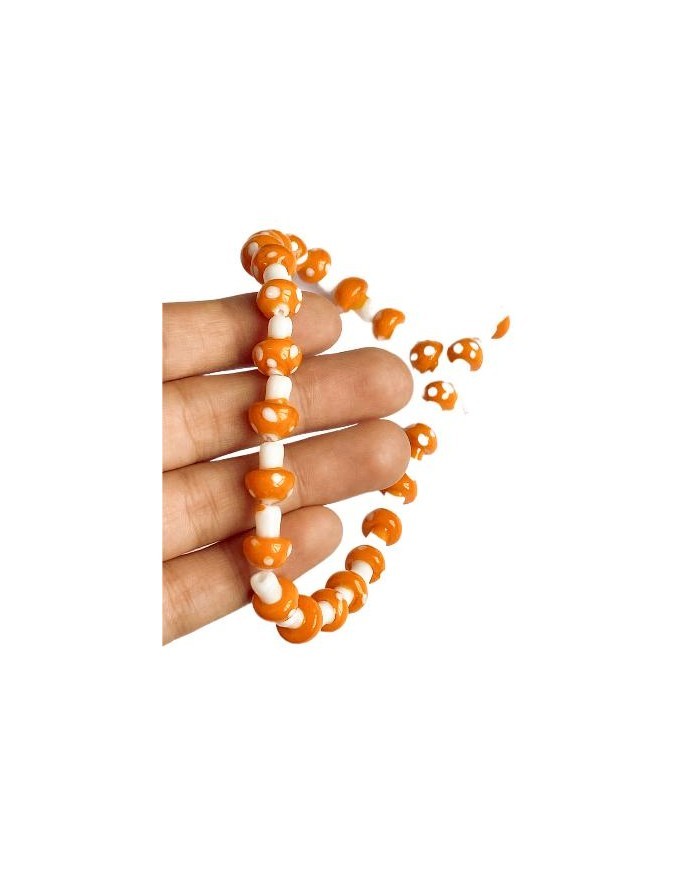 İpe Dizili Seramik Boncuk Turuncu Mantar 14mm - 1 Dizi