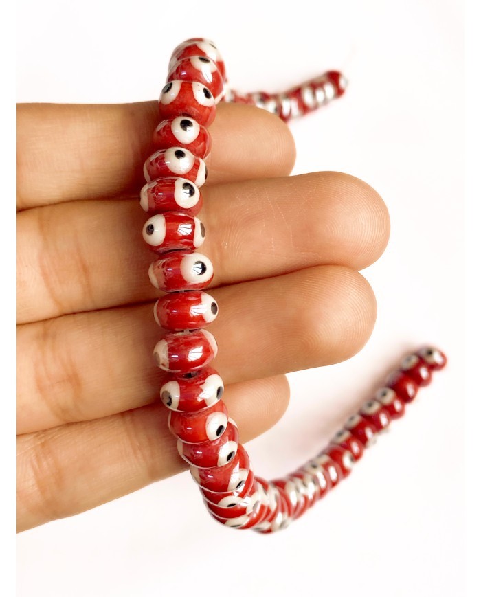 İpe Dizili Seramik Boncuk Kırmızı Nazar Boncuğu Oval 5mm - 1 Dizi