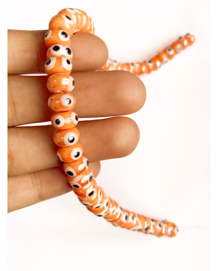 İpe Dizili Seramik Boncuk Turuncu Nazar Boncuğu Oval 5mm - 1 Dizi