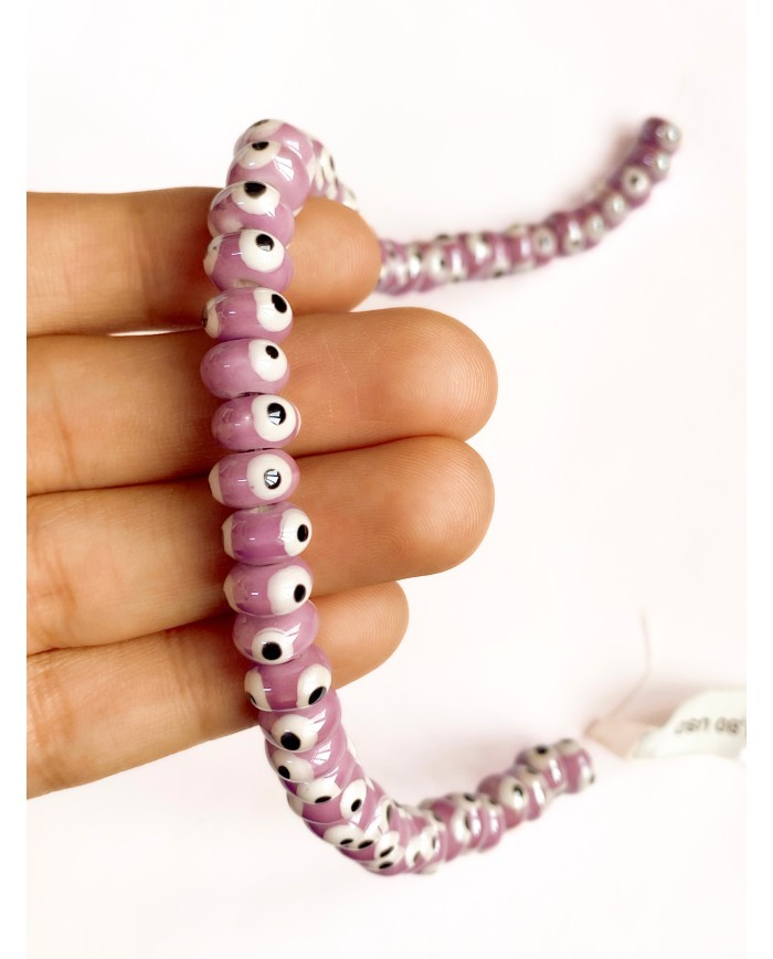 İpe Dizili Seramik Boncuk Mor Nazar Boncuğu Oval 5mm - 1 Dizi