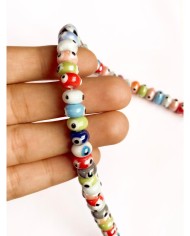 İpe Dizili Seramik Boncuk Renkli Nazar Boncuğu Oval 5mm - 1 Dizi