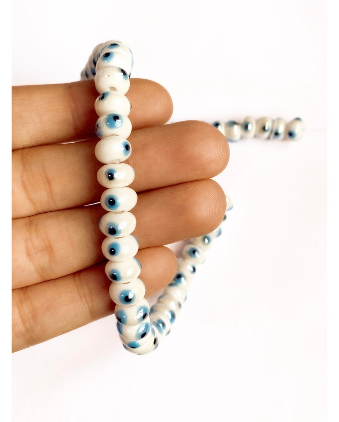 İpe Dizili Seramik Boncuk Beyaz Nazar Boncuğu Oval 5mm - 1 Dizi