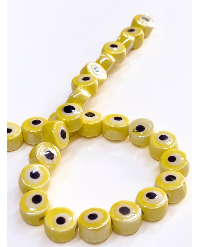 İpe Dizili Seramik Boncuk Sarı Nazar Boncuğu Yuvarlak 12mm - 1 Dizi