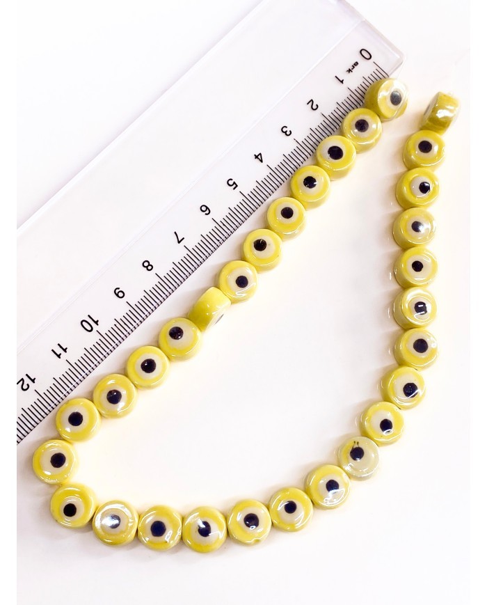 İpe Dizili Seramik Boncuk Sarı Nazar Boncuğu Yuvarlak 12mm - 1 Dizi