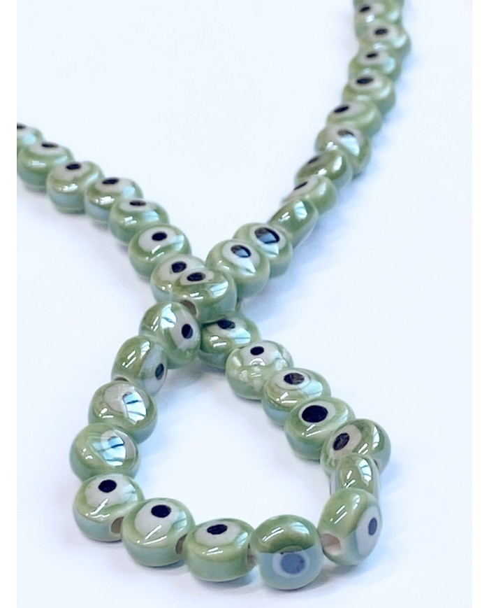 İpe Dizili Seramik Boncuk Yeşil Nazar Boncuğu Yuvarlak 7mm - 1 Dizi