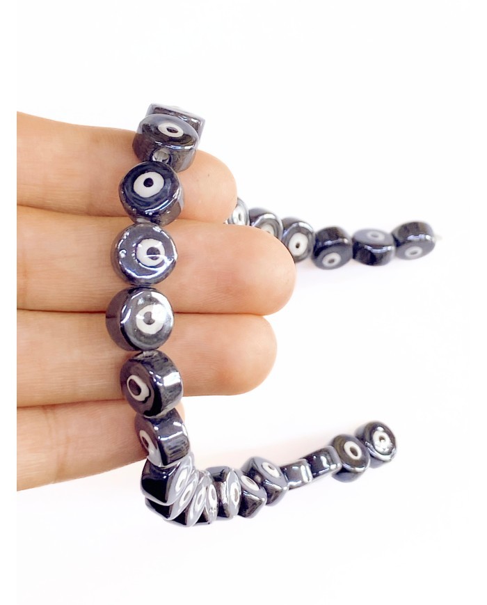 İpe Dizili Seramik Boncuk Siyah Nazar Boncuğu Yuvarlak 7mm - 1 Dizi