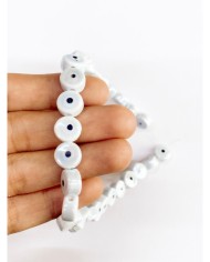 İpe Dizili Seramik Boncuk Beyaz Nazar Boncuğu Yuvarlak 7mm - 1 Dizi