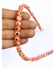 İpe Dizili Seramik Boncuk Turuncu Nazar Boncuğu Yuvarlak 7mm - 1 Dizi