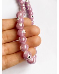 İpe Dizili Seramik Boncuk Mor Nazar Boncuğu Top  9mm - 1 Dizi