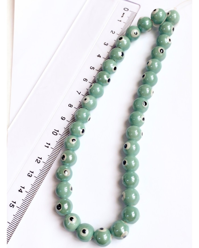 İpe Dizili Seramik Boncuk Krem Nazar Boncuğu Top 9mm - 1 Dizi