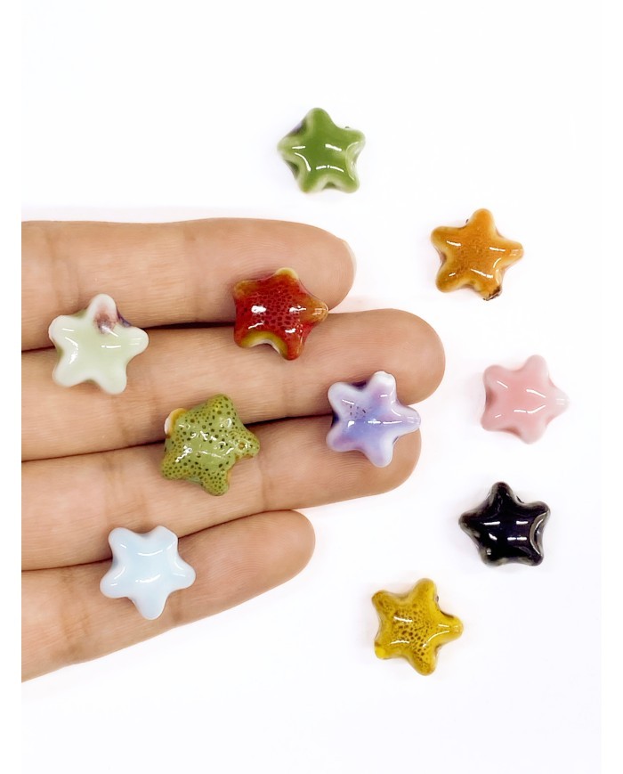 Seramik Boncuk Turuncu Mini Yıldız 15mm