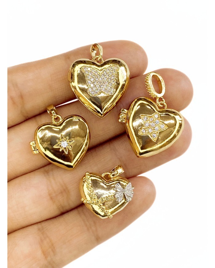 Pirinç Zirkon Mineli Açılır Kapanır Kalp Taşlı Yıldız Kolye Bileklik Ucu Charm Altın 1 Adet