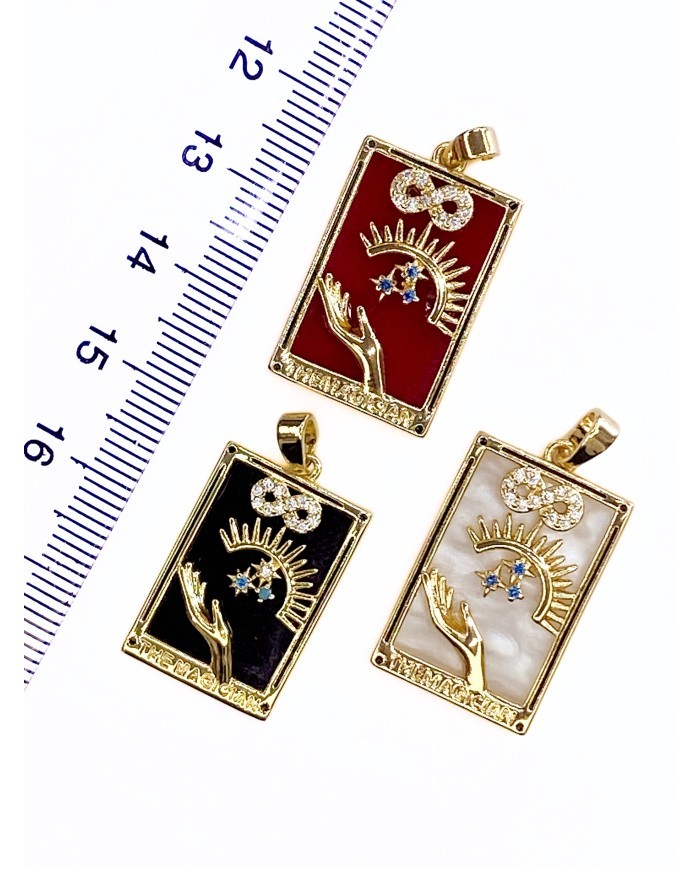 Pirinç Zirkon Mineli Tarot Büyücü Kolye Bileklik Ucu Charm Kırmızı 1 Adet
