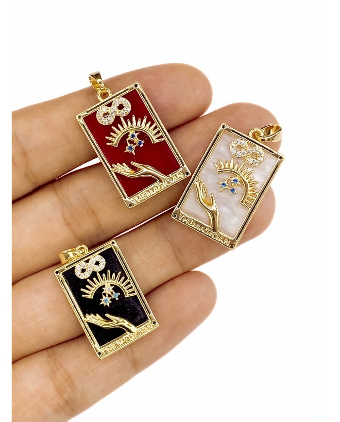 Pirinç Zirkon Mineli Tarot Büyücü Kolye Bileklik Ucu Charm Beyaz 1 Adet