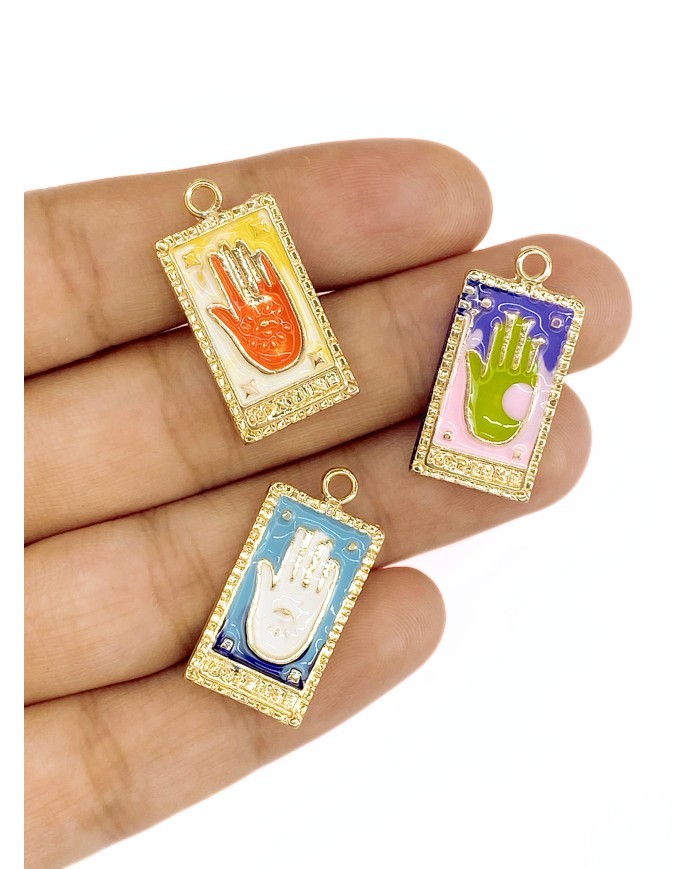 Pirinç Zirkon Mineli Tarot Hamsa Kolye Bileklik Ucu Charm Yeşil 1 Adet