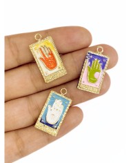 Pirinç Zirkon Mineli Tarot Hamsa Kolye Bileklik Ucu Charm Yeşil 1 Adet
