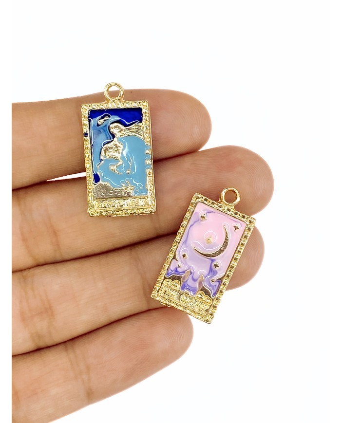 Pirinç Zirkon Mineli Tarot Ay Kolye Bileklik Ucu Charm Pembe 1 Adet