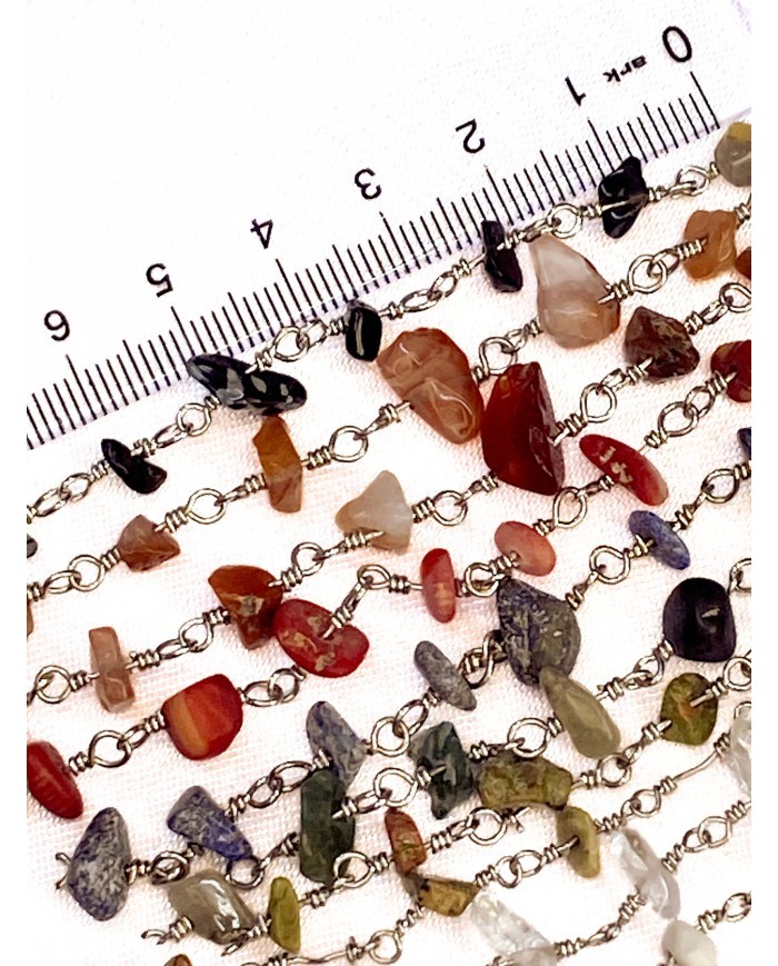 Doğal Kırık Taşlı Kuyumcu Zinciri Kırmızı Renkli Tel Sarma 4mm - 1m