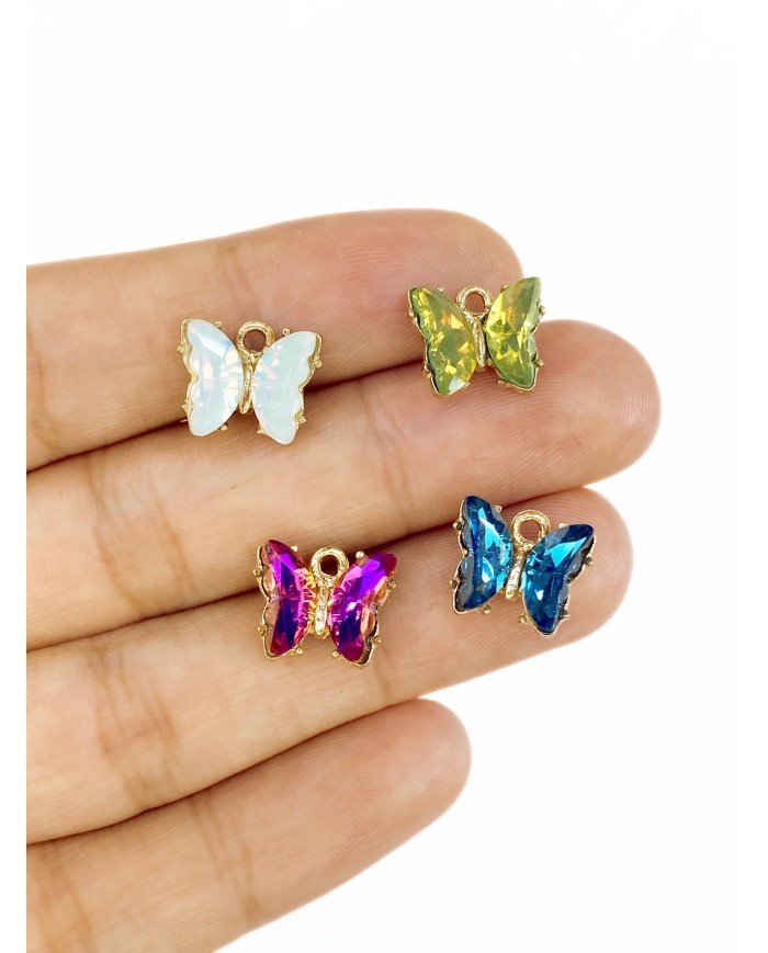 Pirinç Zirkon Taşlı Kelebek Kolye Bileklik Ucu Charm Mor 1 Adet