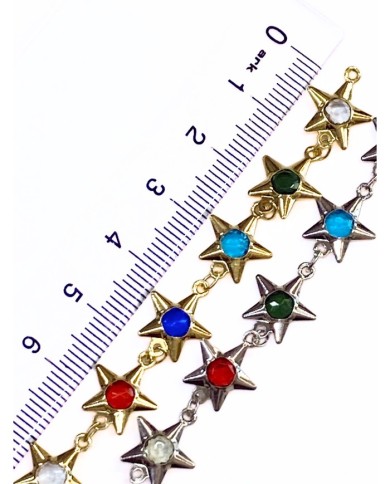 Cam Taşlı Kuyumcu Zinciri Gold Renkli Yıldız 10mm - 1m