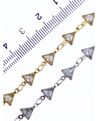 Zirkon Taşlı Kuyumcu Zinciri Gümüş Üçgen 6mm - 1m