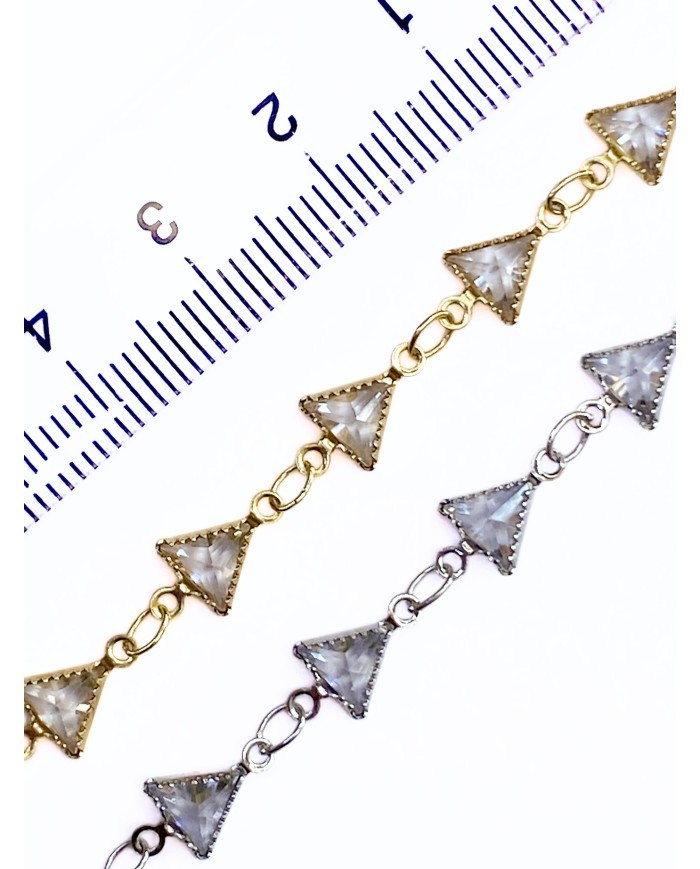 Zirkon Taşlı Kuyumcu Zinciri Gümüş Üçgen 6mm - 1m