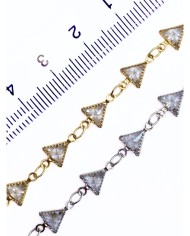 Zirkon Taşlı Kuyumcu Zinciri Gümüş Üçgen 6mm - 1m