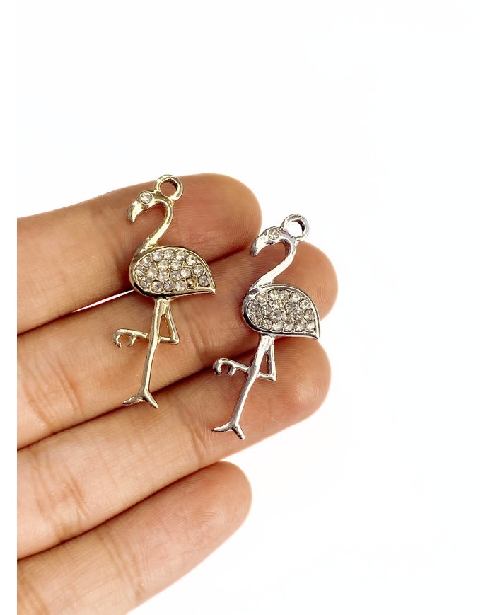 Pirinç Zirkon Taşlı Flamingo Kolye Bileklik Ucu Charm Altın 1 Adet