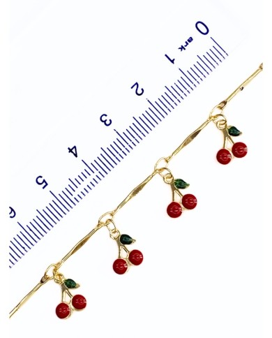 Mineli Sallantılı Kuyumcu Zinciri Altın Kırmızı Kiraz 7mm - 1m