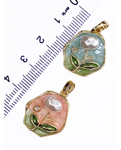 Pirinç Zirkon Mineli Plaka İnci Çiçek Figürlü Kolye Bileklik Ucu Charm Altın Mavi 1 Adet