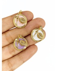 Pirinç Zirkon Mineli Plaka İstiridye Figürlü Kolye Bileklik Ucu Charm Altın Pembe 1 Adet