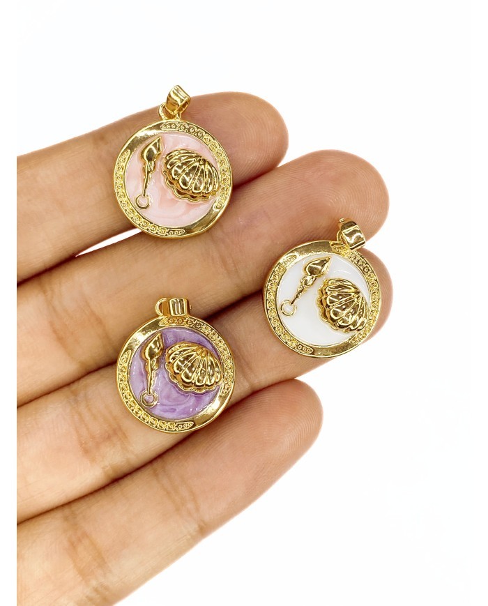 Pirinç Zirkon Mineli Plaka İstiridye Figürlü Kolye Bileklik Ucu Charm Altın Beyaz 1 Adet