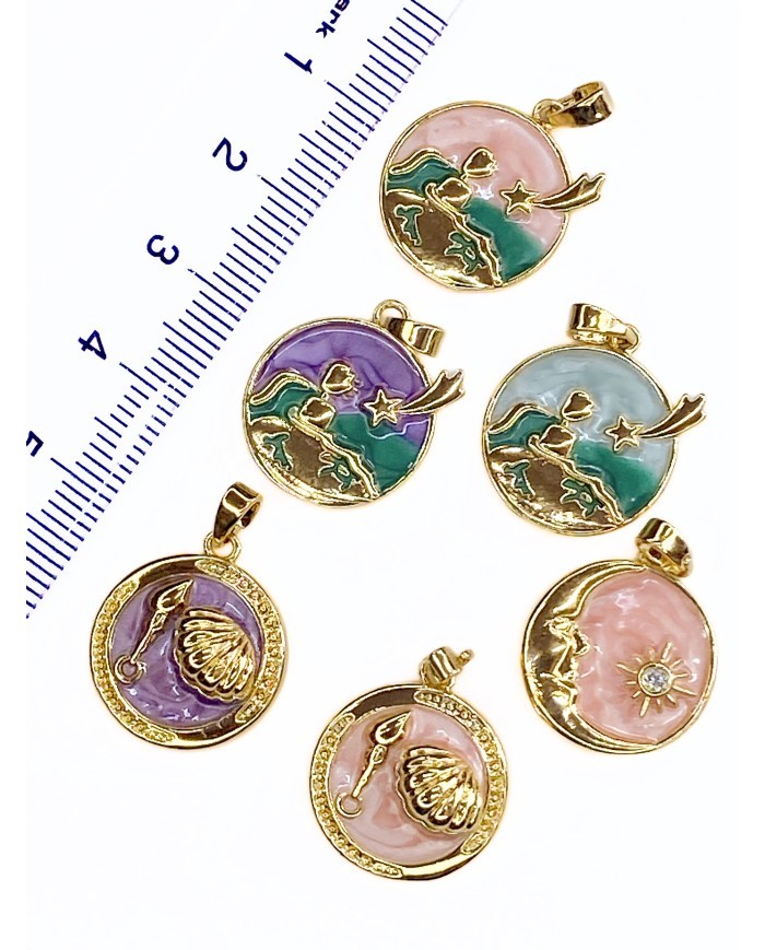 Pirinç Zirkon Mineli Plaka İstiridye Figürlü Kolye Bileklik Ucu Charm Altın Beyaz 1 Adet