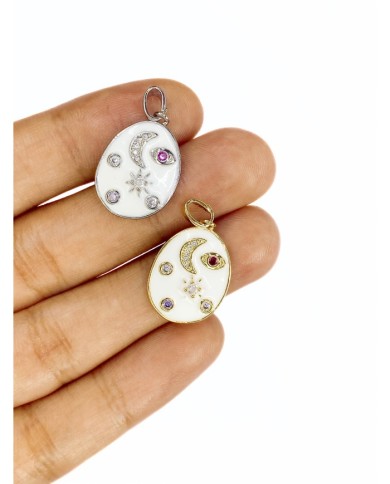 Pirinç Zirkon Mineli Plaka Ay Figürlü Kolye Bileklik Ucu Charm Gümüş 1 Adet