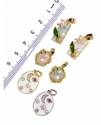 Pirinç Zirkon Mineli Plaka Ay Figürlü Kolye Bileklik Ucu Charm Gümüş 1 Adet