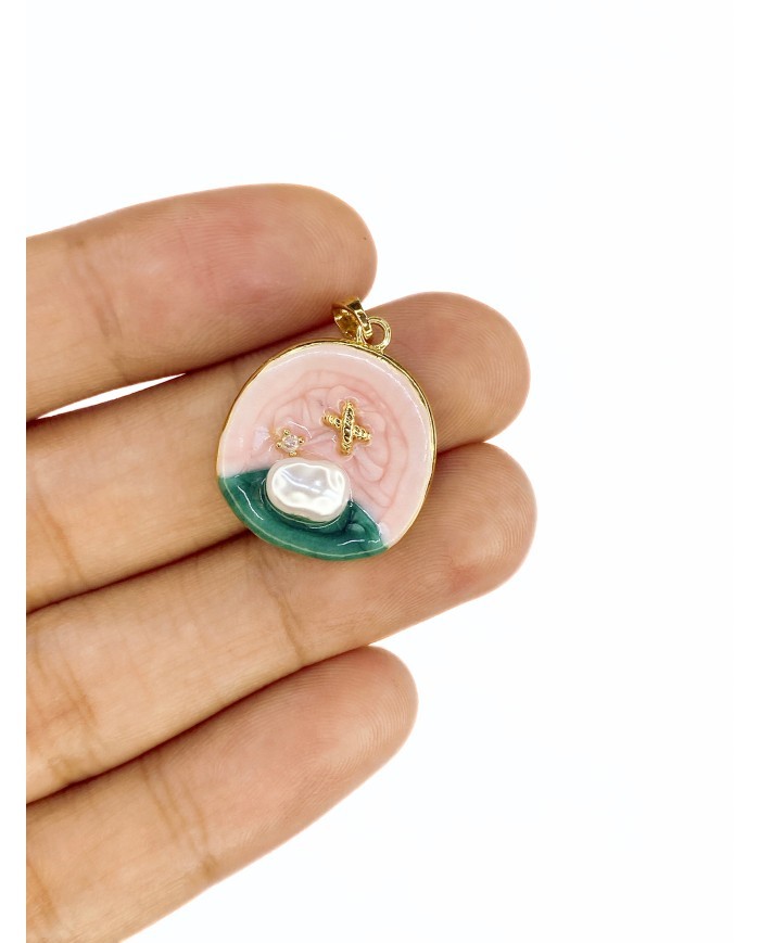 Pirinç Zirkon Mineli Plaka İnci Taş Figürlü Kolye Bileklik Ucu Charm Altın 1 Adet